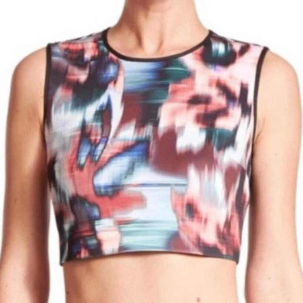 Clover Canyon Multicolor Abstract Floral Neoprene Cropped Top Large 51838